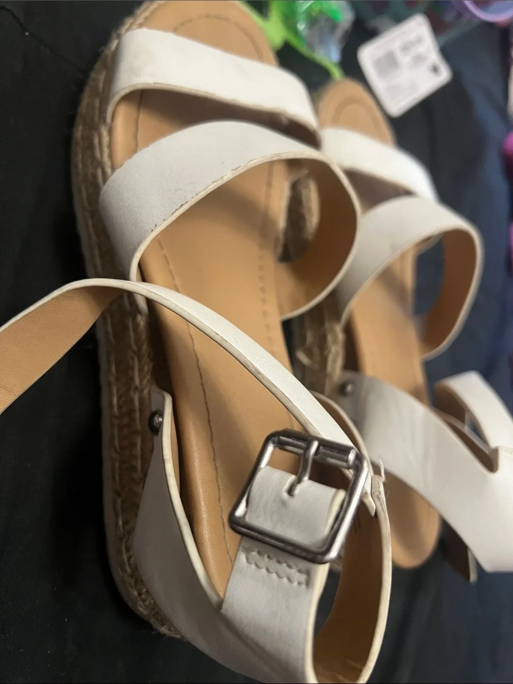 Kids White Strappy Espadrille Sandals with Ankle Buckle